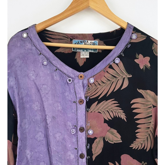 VTG Tienda Ho Fringe Floral Blouse Bohemian Art To Wear Mirror Folk Festival OS - Picture 2 of 10
